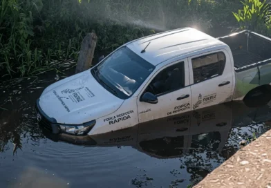 Viatura da Polícia Ambiental sai da pista e cai em riacho após tentativa de desvio na PI-212