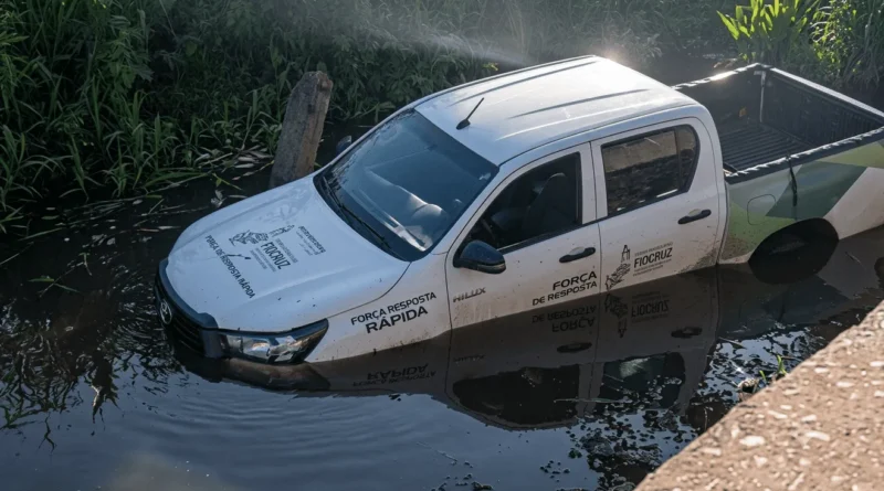 Viatura da Polícia Ambiental sai da pista e cai em riacho após tentativa de desvio na PI-212
